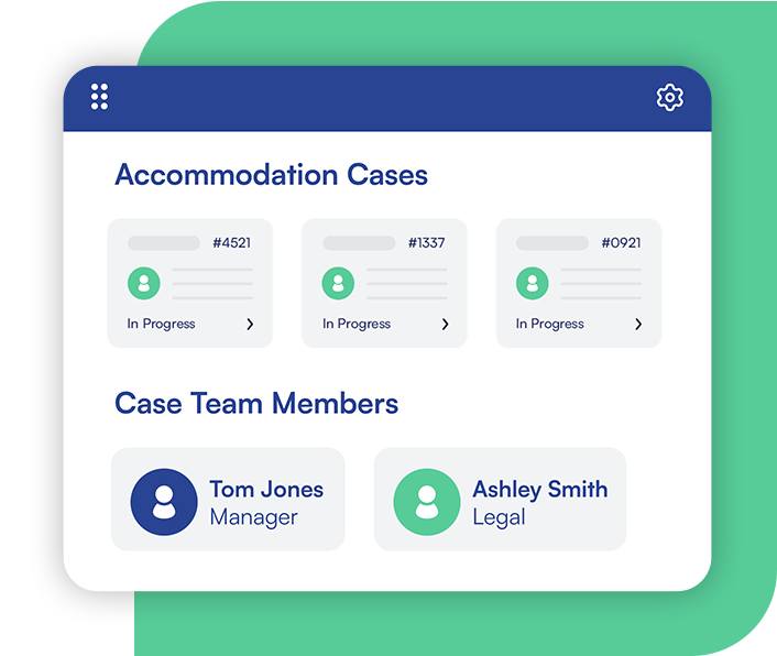 A UI window showing accommodation cases and case team members.