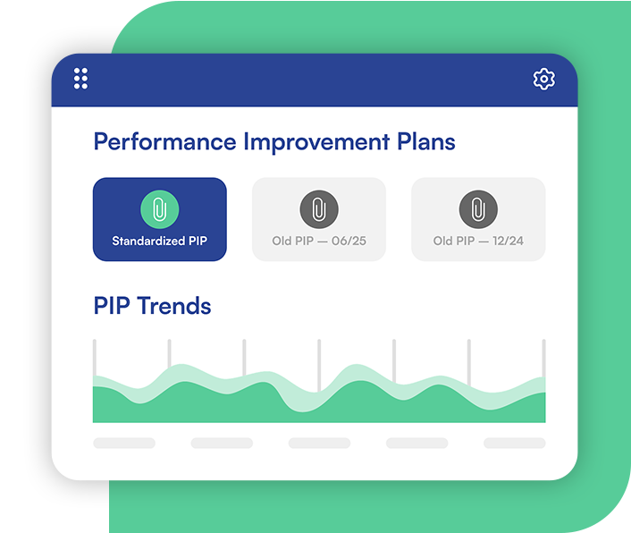 A UI window showing performance improvement plans and trends.