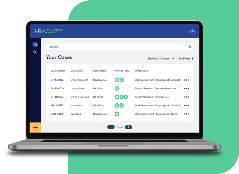 A laptop with HR Acuity's case management software on it.