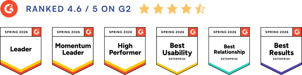 Ranked 4.6/5 on G2
HR Acuity's badges for Spring 2026